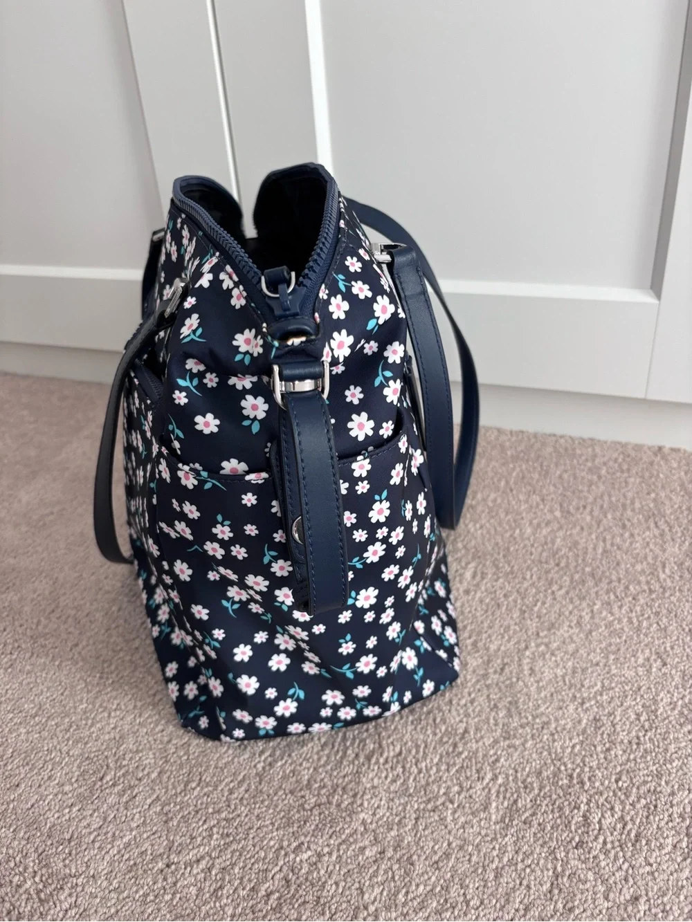 Kate Spade Navy Floral Tote Bag with Pink and White Flowers